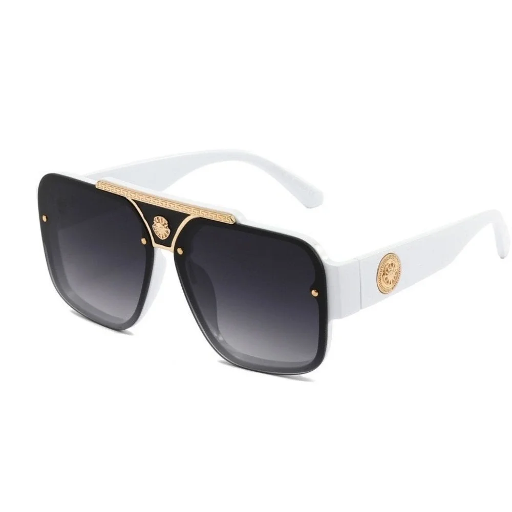 Aviator Sunglasses White Frame Black Lens Gold Accent Designer Style Shades‎ Hot